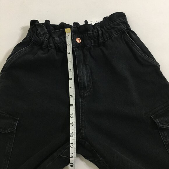 ZARA High Waist Baggy Fit Paper Bag Carrot Leg Ankle Rigid Black Womens 6 - Picture 14 of 16